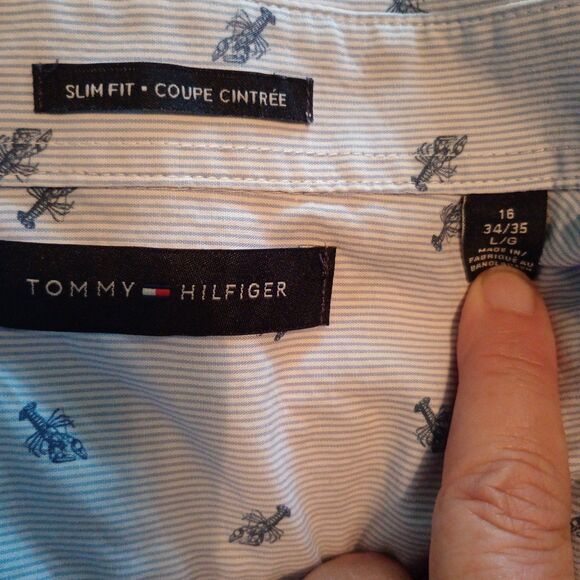 Tommy Hilfiger Men's L/S Button Up Slim Fit Shirt L 16 34/35 Lobster Print - Picture 7 of 7